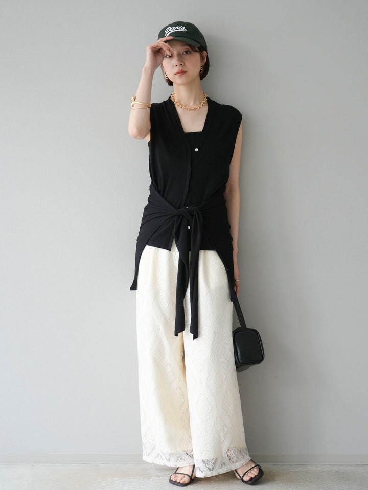 【預購】無袖圍腰針織開襟衫/黑色