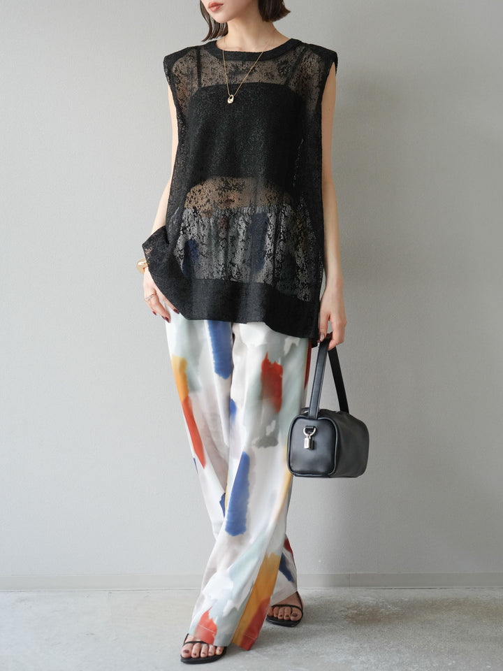 [予約]シャイニーレースプルオーバー/ブラック