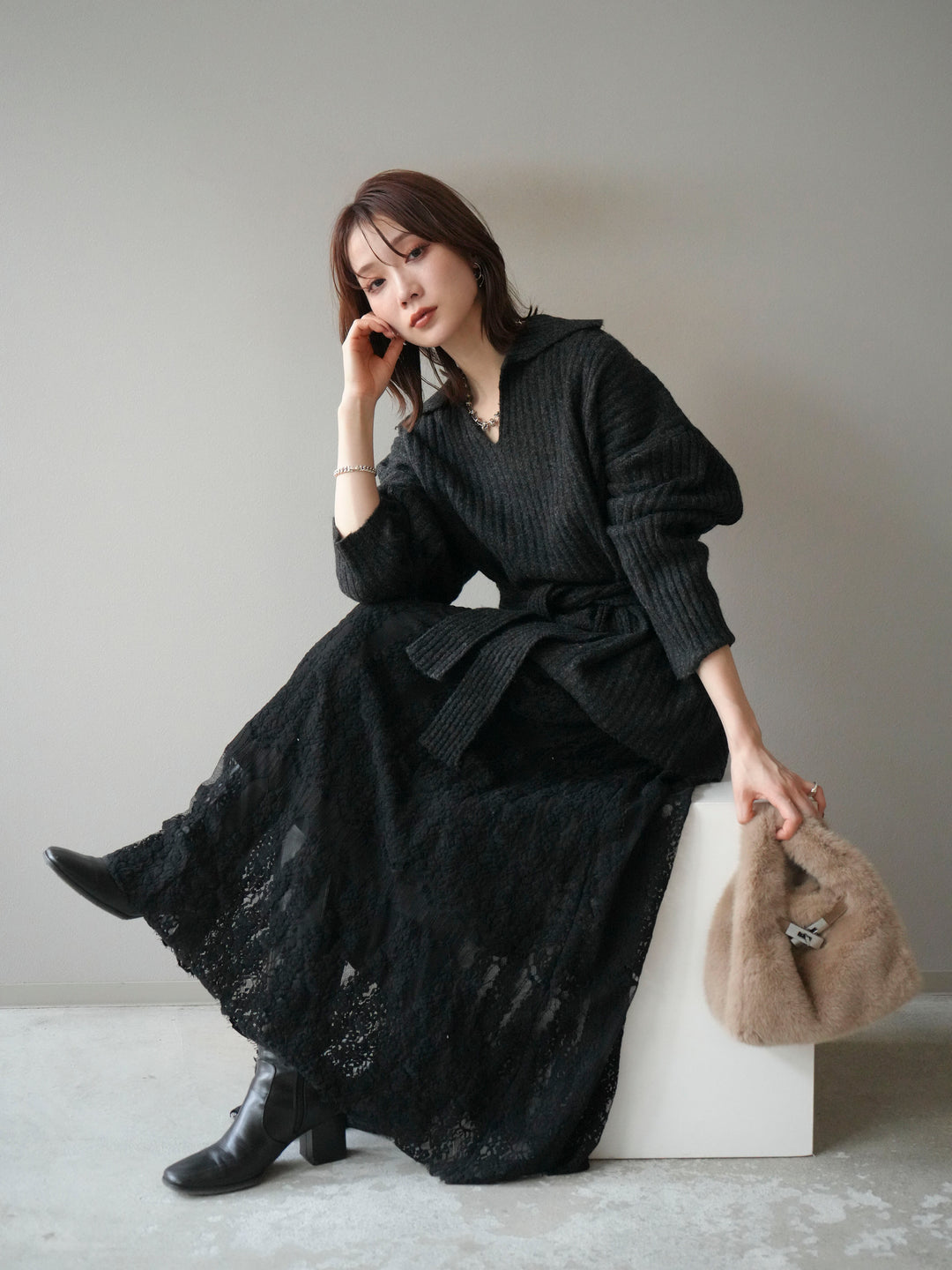 [予約]ワイドリブポロニットプルオーバー/darkgray