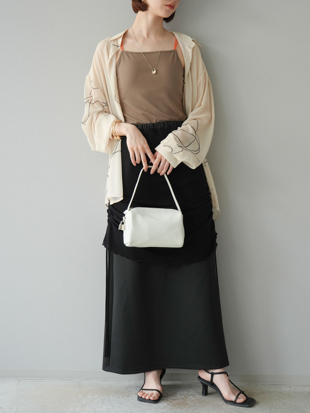 [予約]シアーレイヤードタイトスカート/ブラック