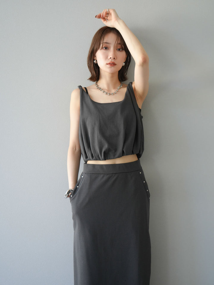 [SET]ミニ裏毛ツイストキャミバルーントップス＆Iラインスカート(2set)