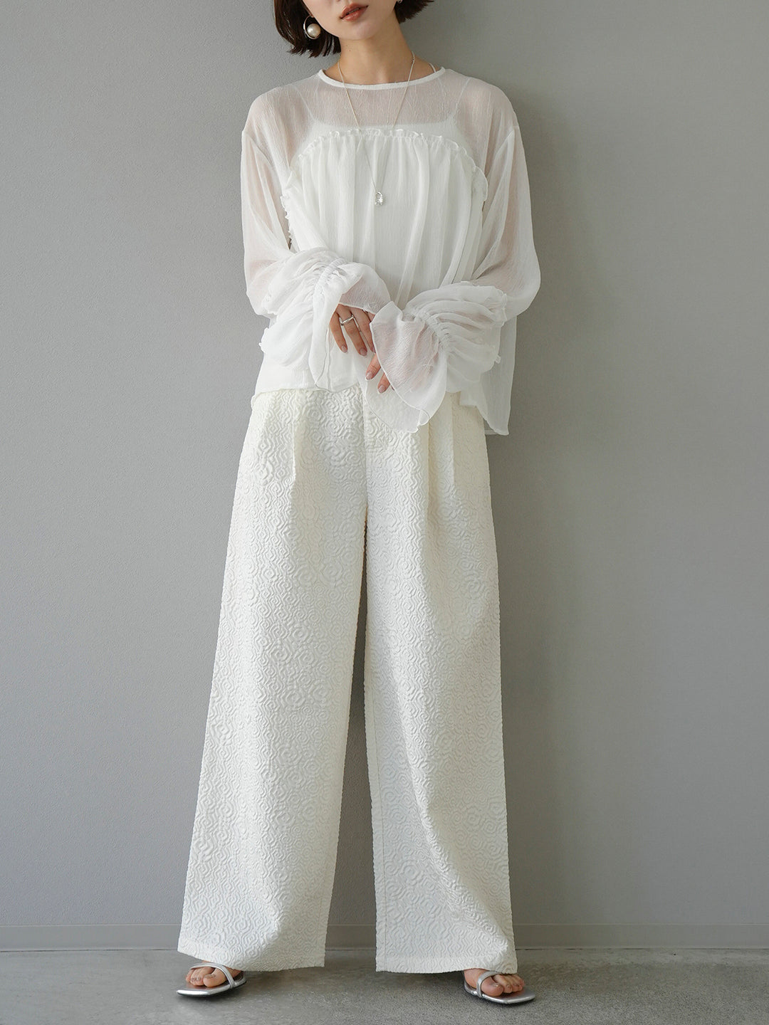 [Pre-order] Puffy jacquard wide pants/ivory