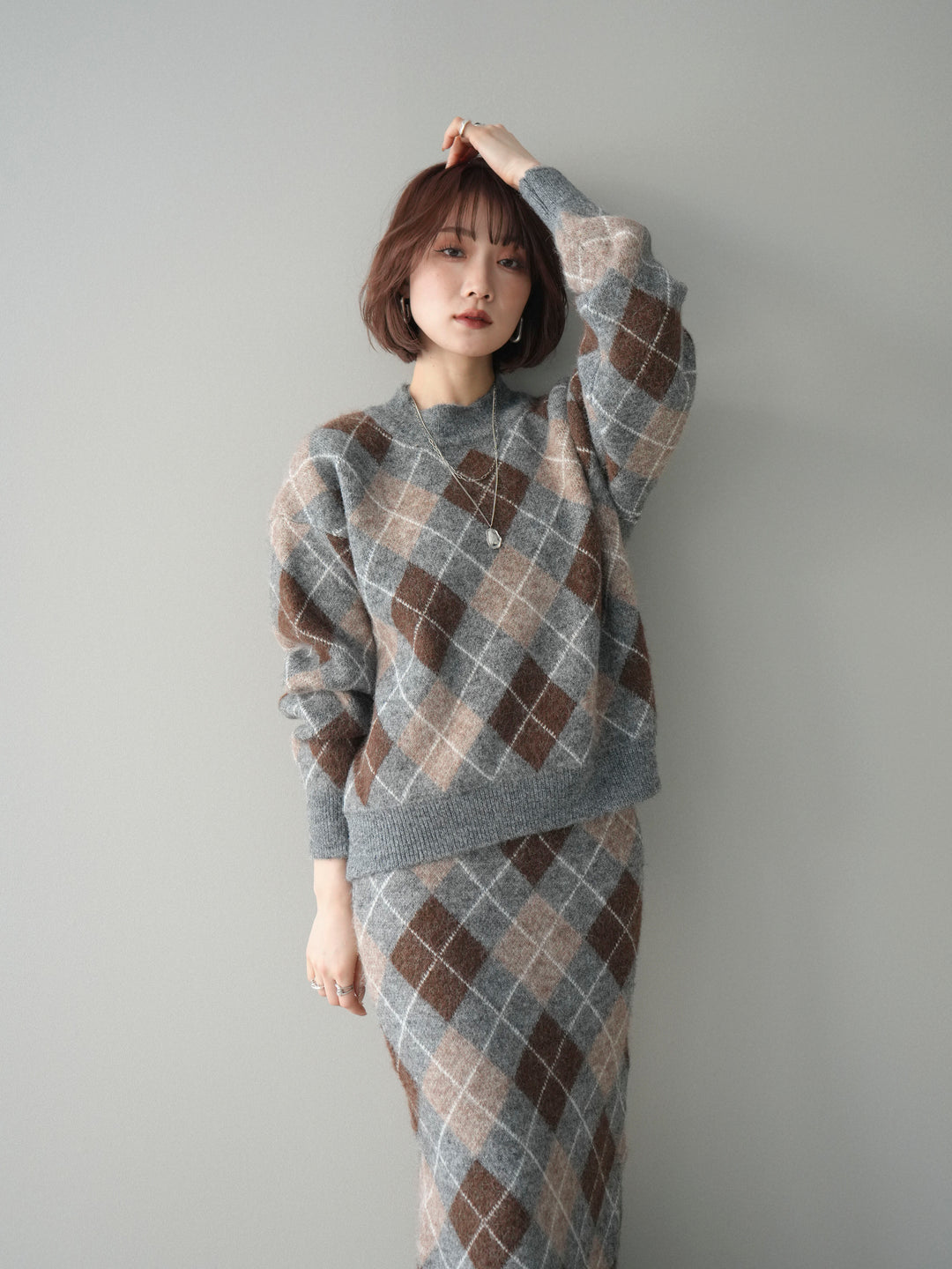 [SET]アーガイルニットプルオーバー&ロングスカートSET UP(2set)