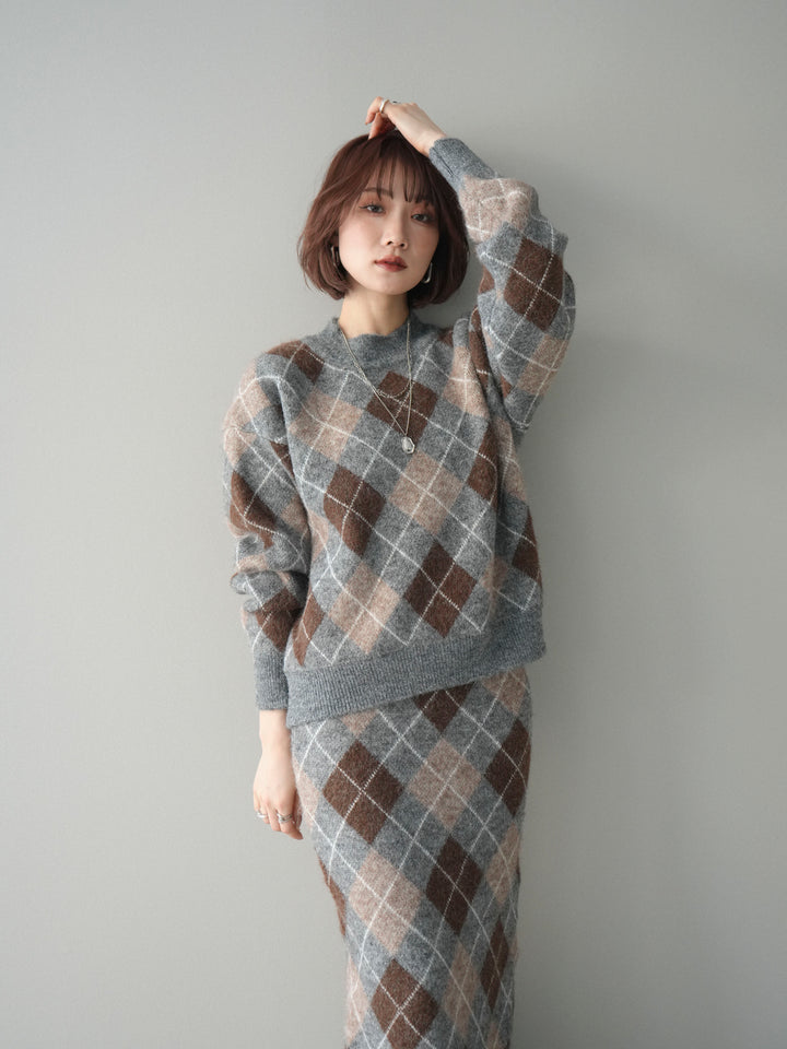 [SET]アーガイルニットプルオーバー&ロングスカートSET UP(2set)