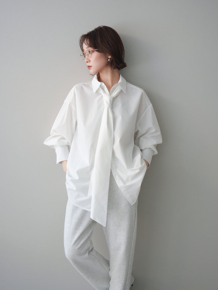 [予約]ボウタイ付オーバーシャツ/white