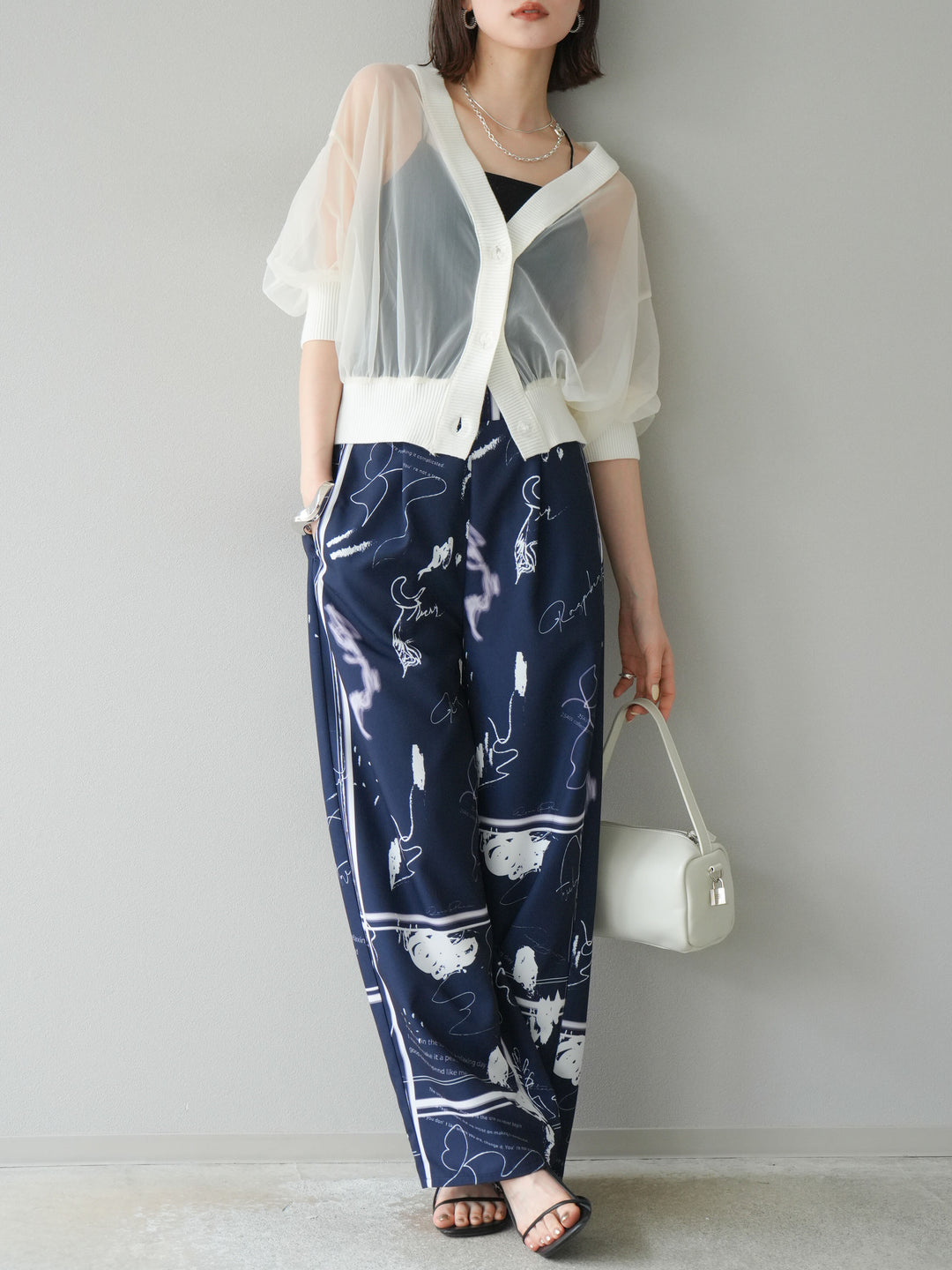 [予約]ペイント柄タックパンツ/ネイビー