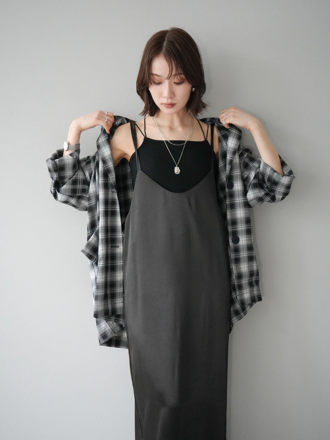 [予約]サテンキャミワンピース/ブラック