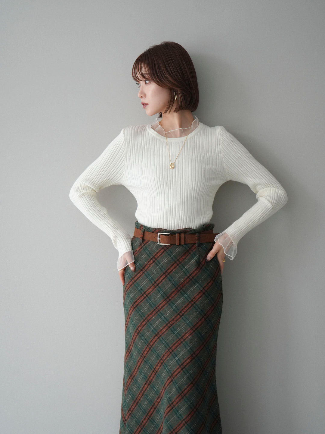 [SET]チュールドッキングリブニットトップス+選べるアクセセット(2set)