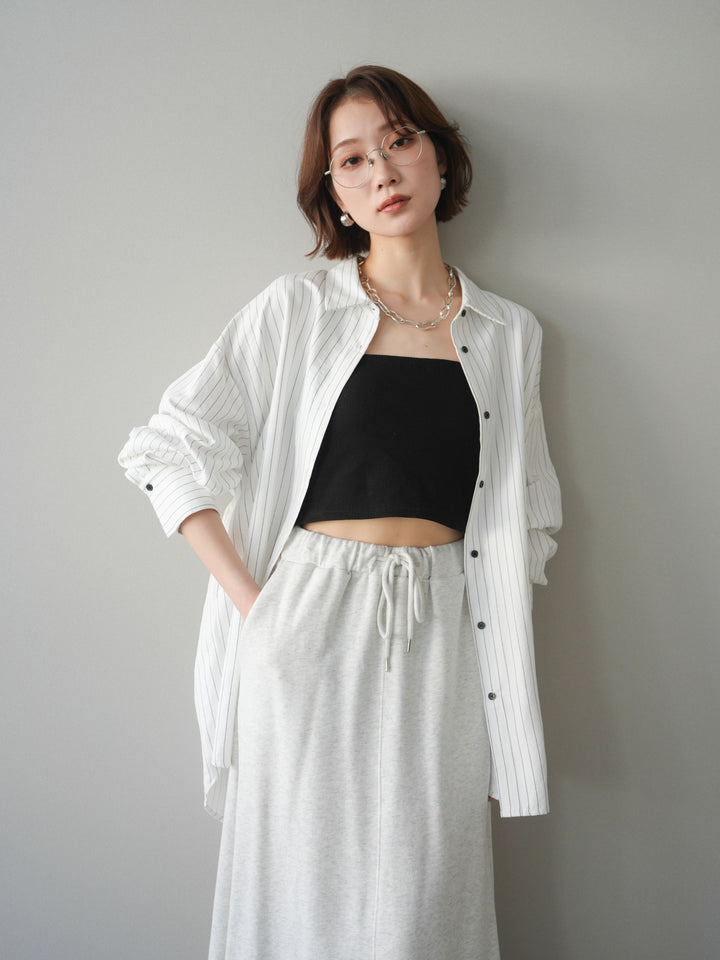 [SET]2WAYカシュクールストライプブラウス+スウェットフレアロングスカート(2set)