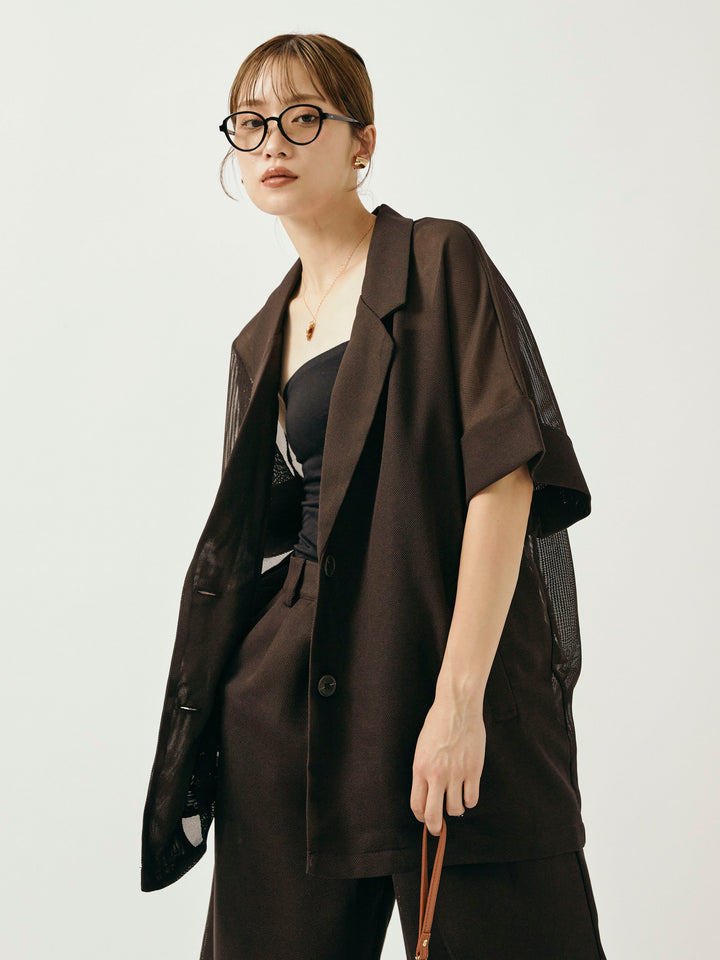 [予約]メッシュハーフテーラードジャケット/ブラウン