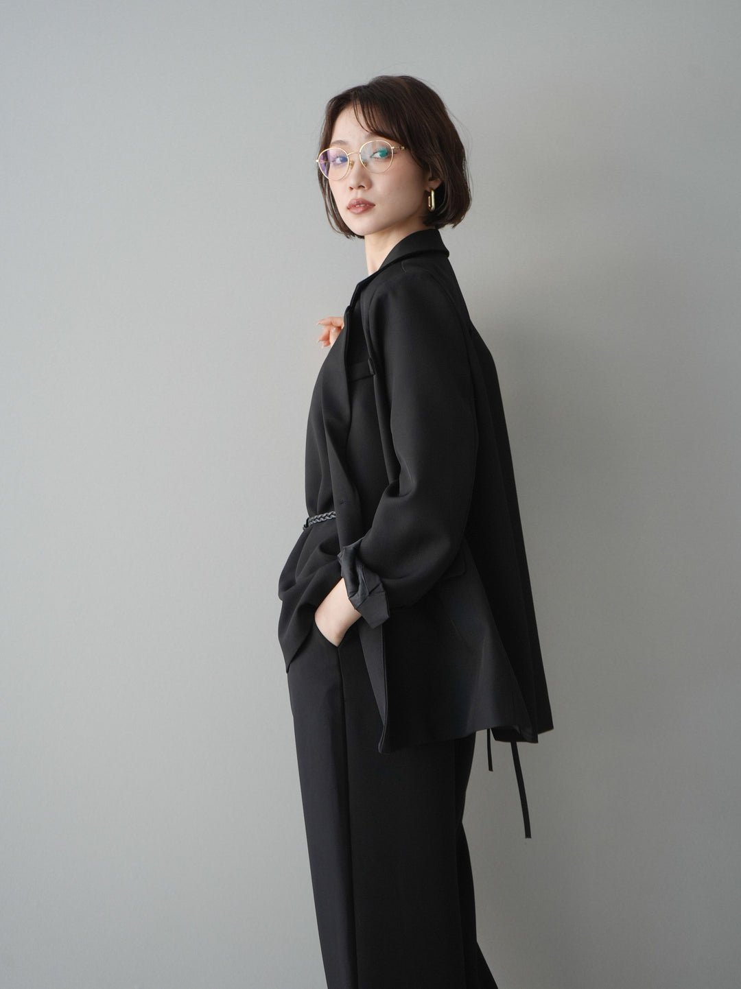 [SET]ベルト付ノースリーブトップス＆ワイドパンツSETUP