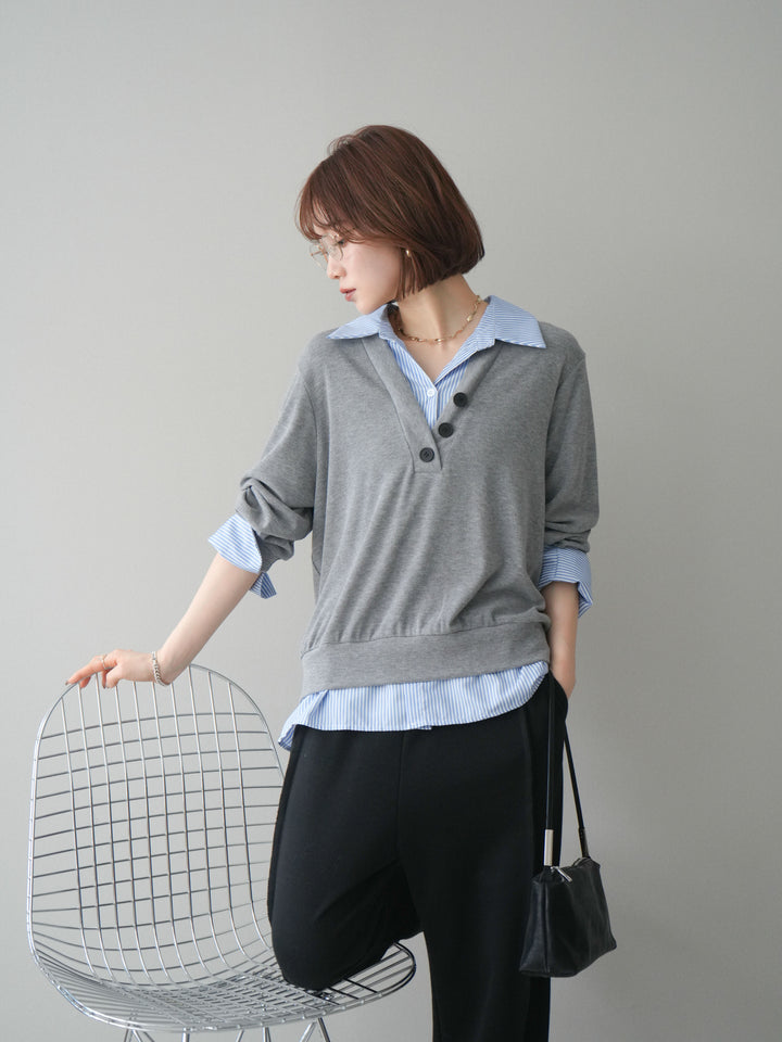 [予約]シャツレイヤードデザインカットプルオーバー/lightgray