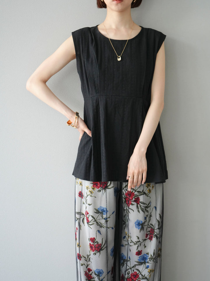 [予約]ドビーストライプタックブラウス/ブラック