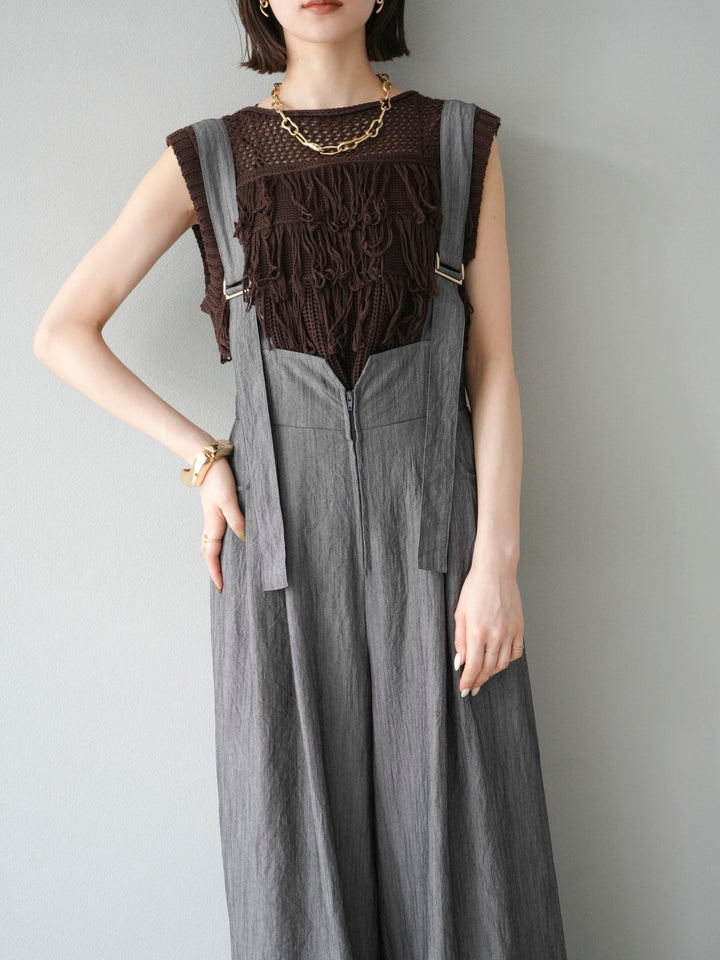 [予約]ストリングデザインハイウエストサロペット/チャコール