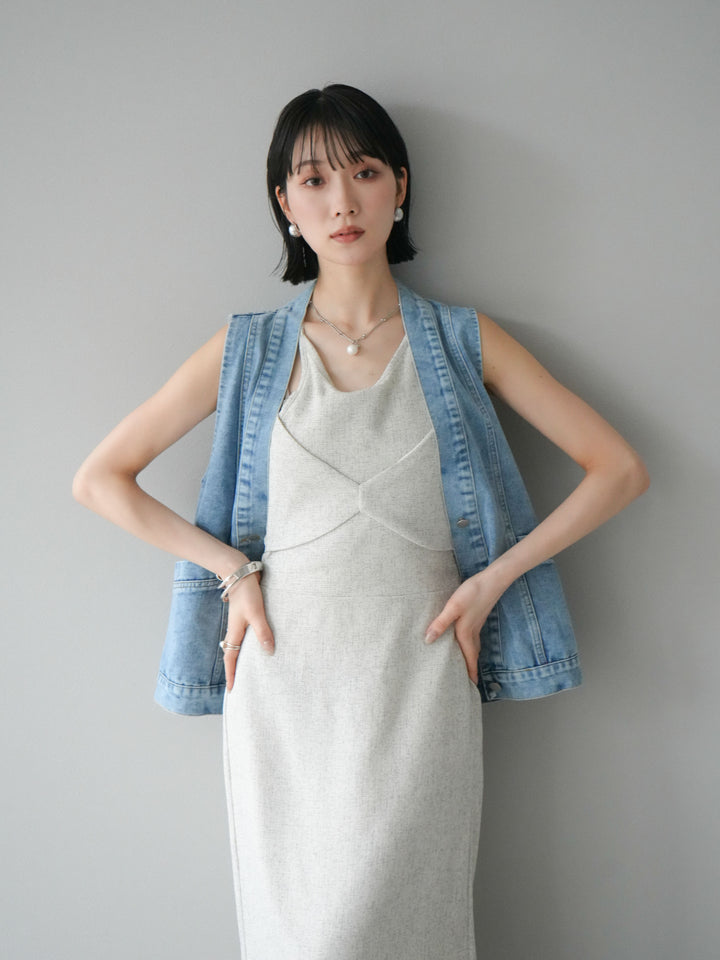 [預購] 夏季粗花呢層疊吊帶洋裝/象牙白