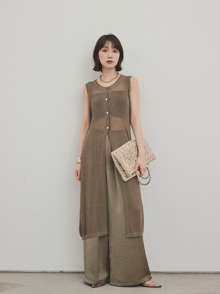 [予約]アソートボタンニットロングジレ/カーキ