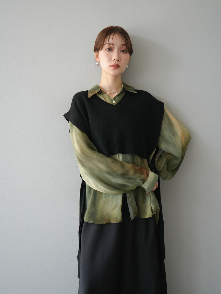 [予約]サイドリボンVネックショートニットベスト/ブラック