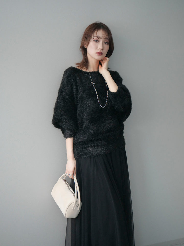 [予約]ラメシャギードルマンニットプルオーバー/black