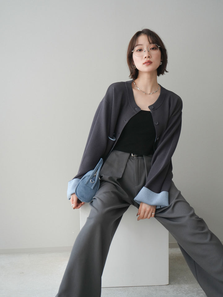 [予約]レーヨンポリダブルフェイスニットカーディガン/charcoal