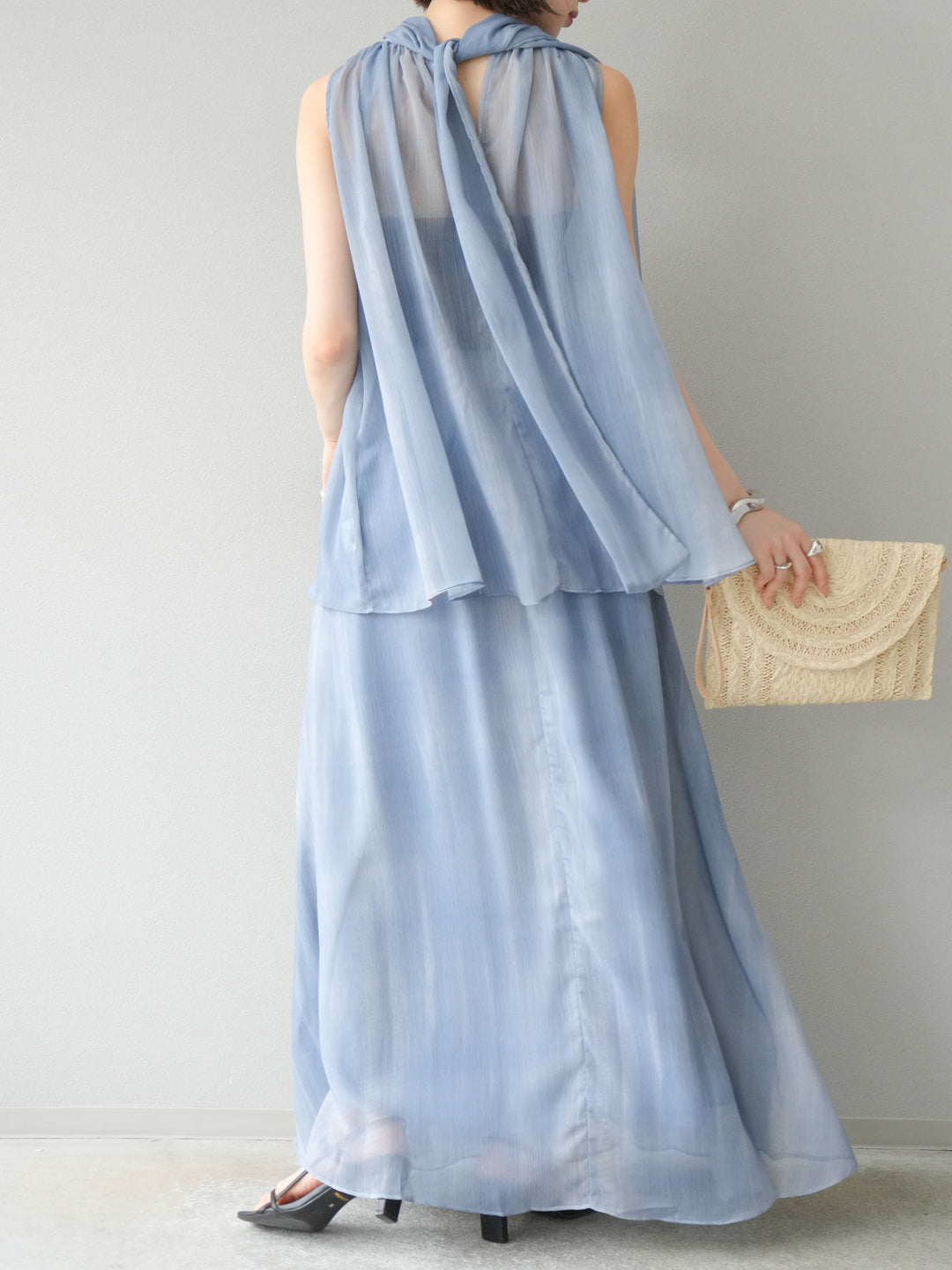 [予約]ニュアンスシアーフレアスカート/ブルー