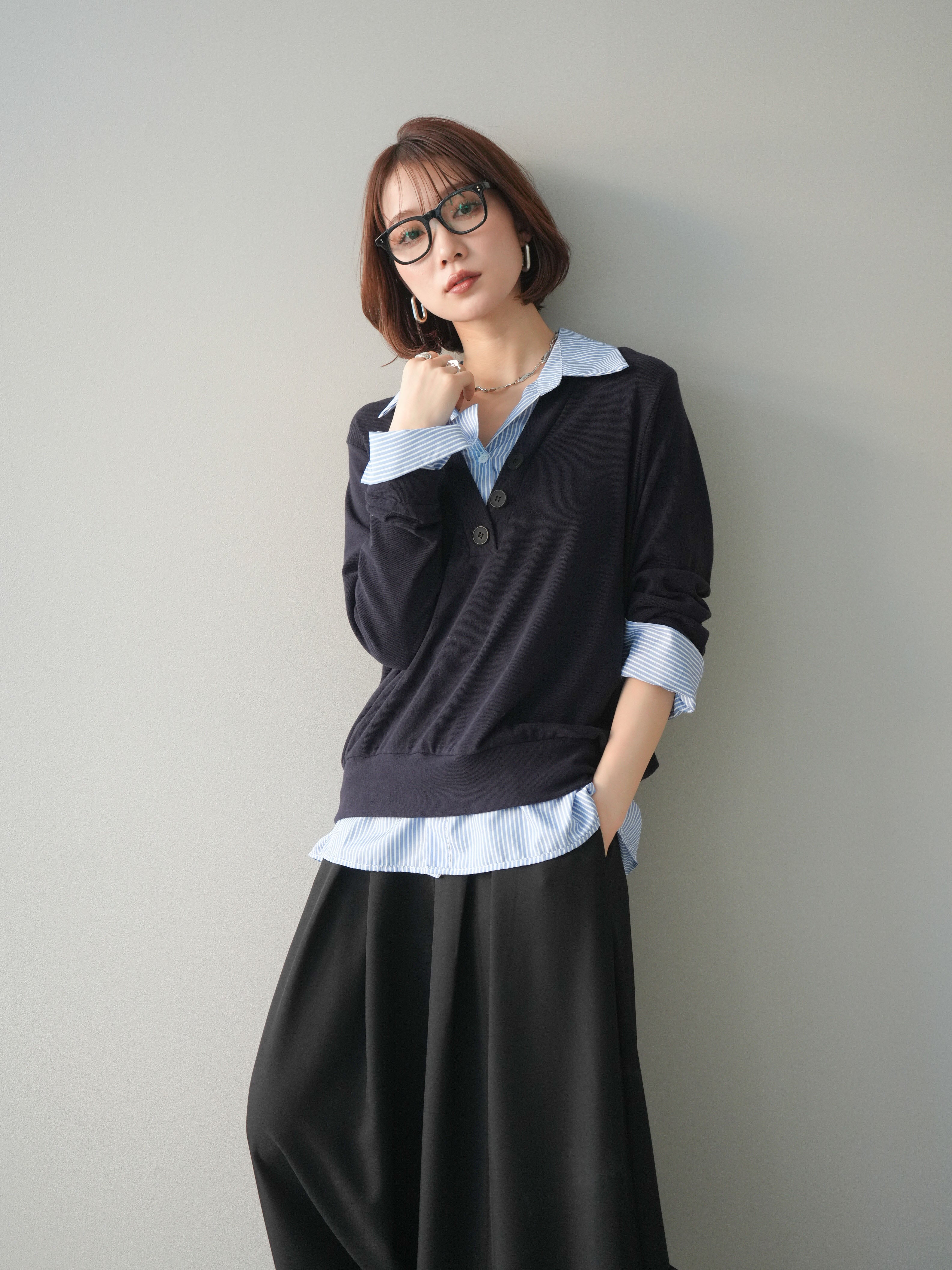 moriele様　オーダー専用ページ♪ 予約]シャツレイヤードデザインカットプルオーバー/navy – Lumier