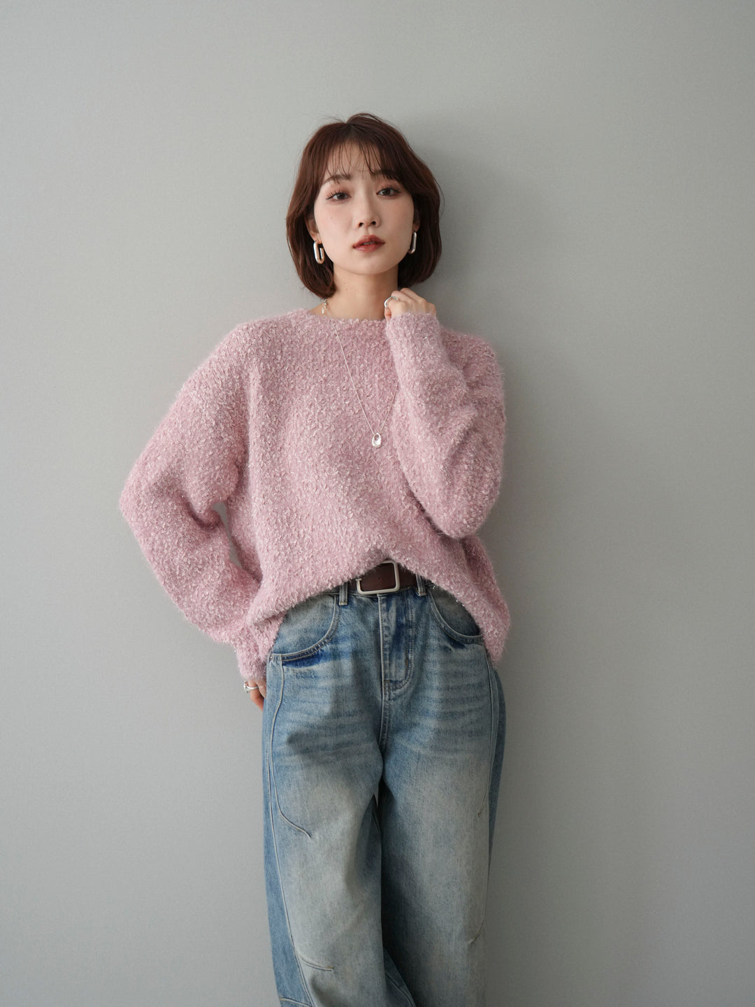 [SET]モールラメミックスヤーンニットプルオーバー+モールラメミックスヤーンニットプルオーバー(2set)