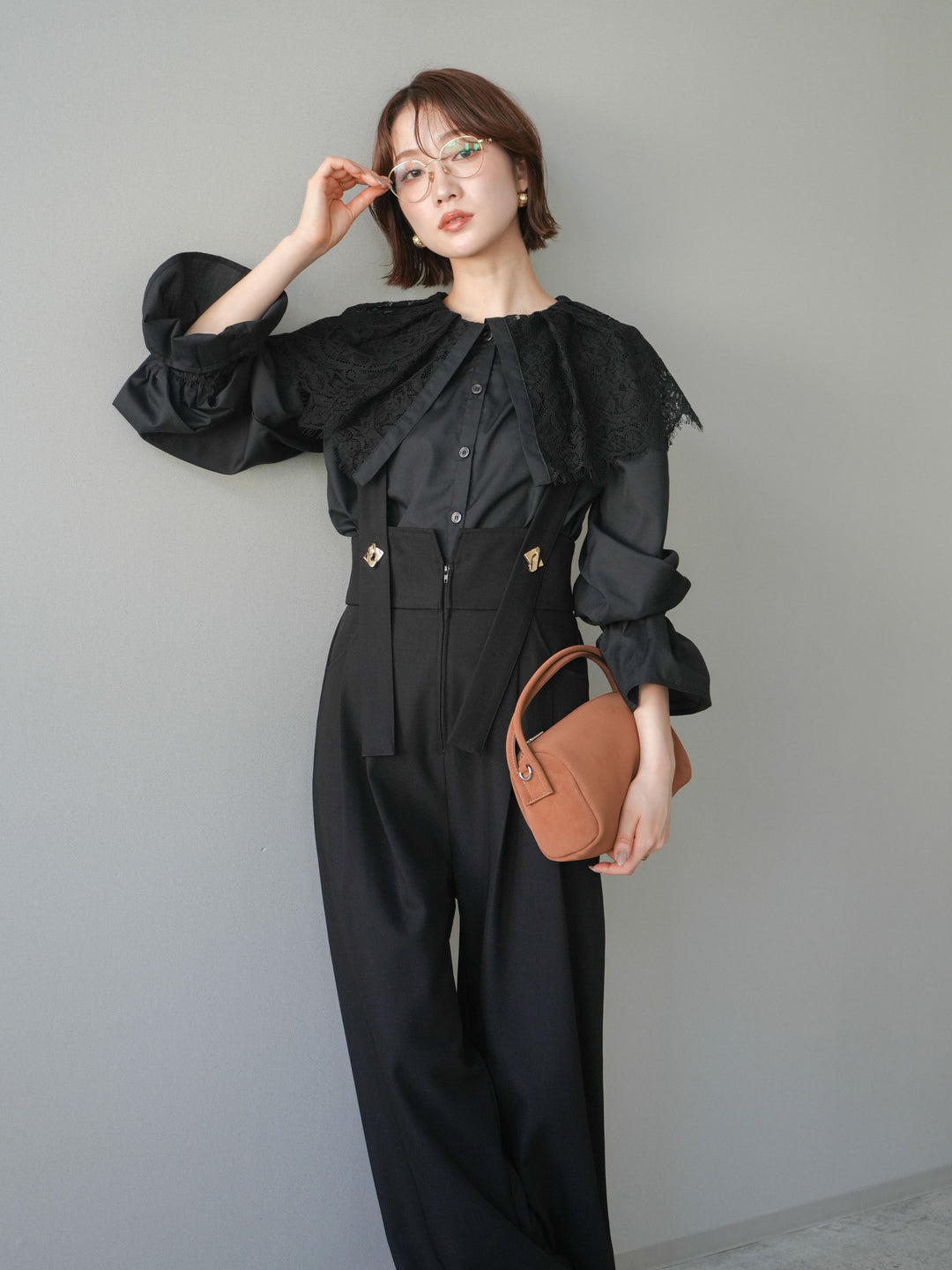 [予約]ビッグレースカラーブラウス/black