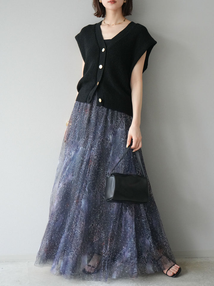 [予約]ゴールドボタンVネックニットカーディガン/ブラック