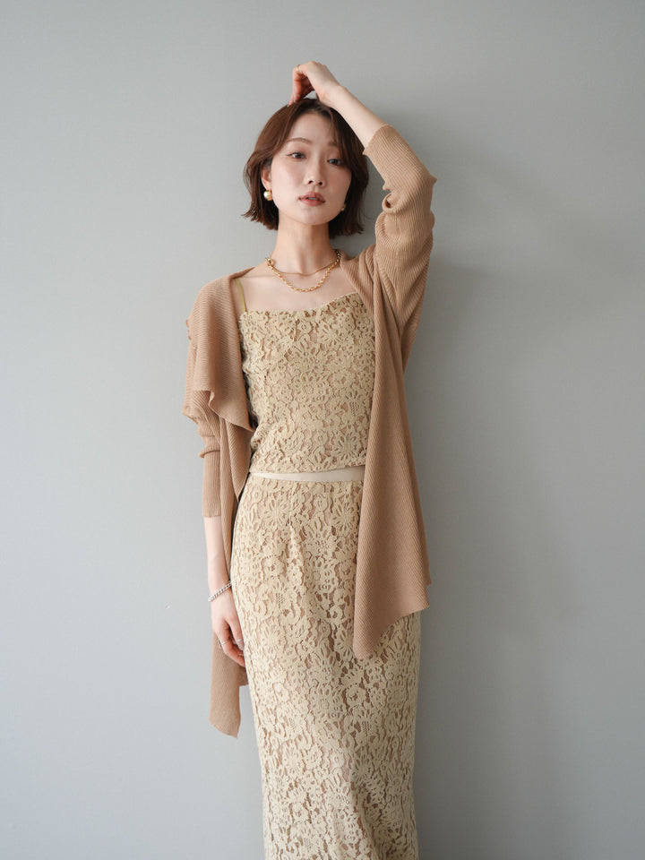 [SET]ドレープリブニットガウン+フルレースキャミ＆IラインスカートSET UP(2set)