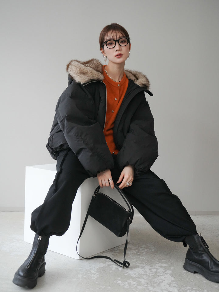 [予約]フードファーショートダウンコート/black