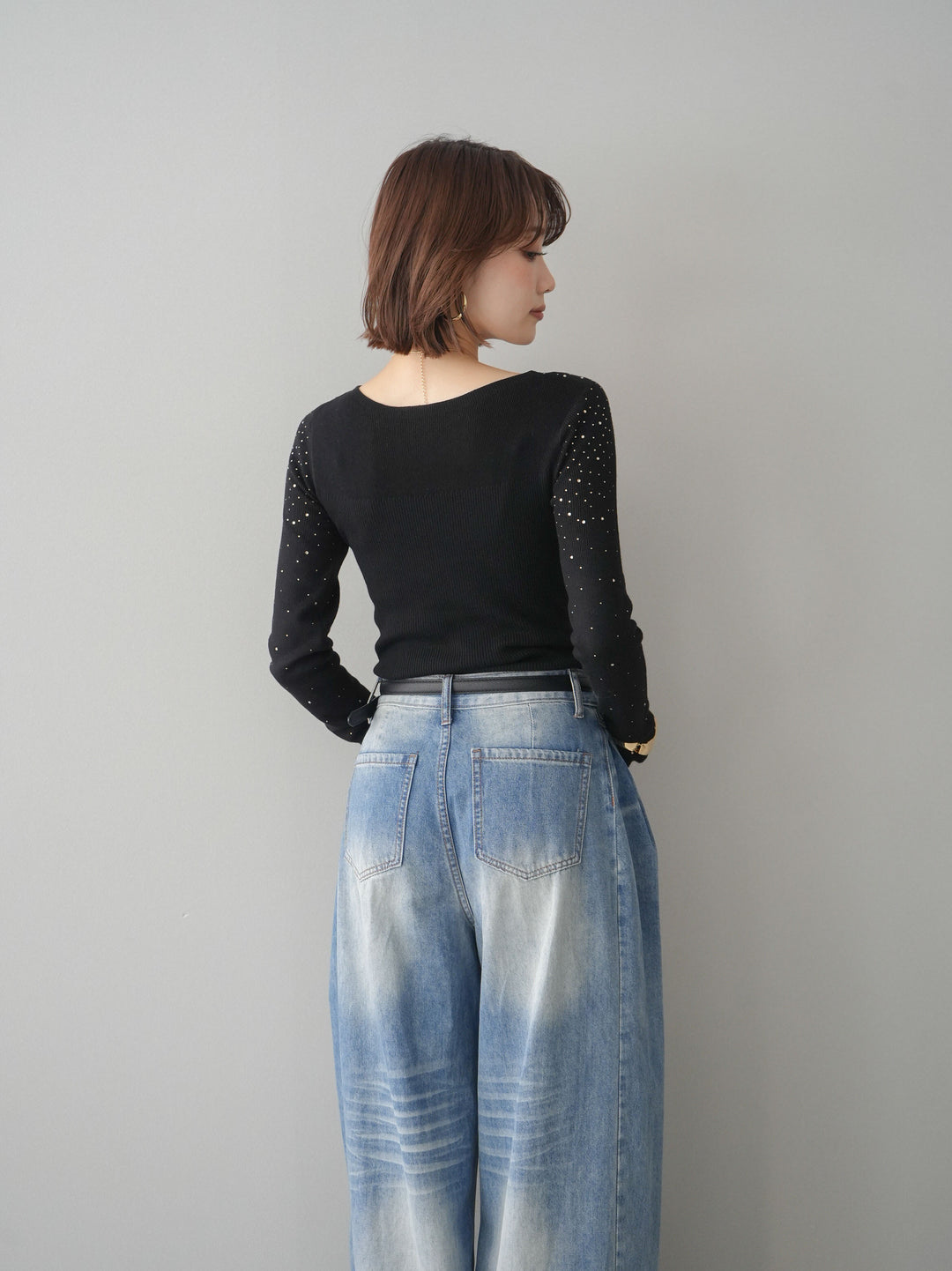 [SET]スパンコールシアーニットトップス+スパンコールシアーニットトップス(2set)