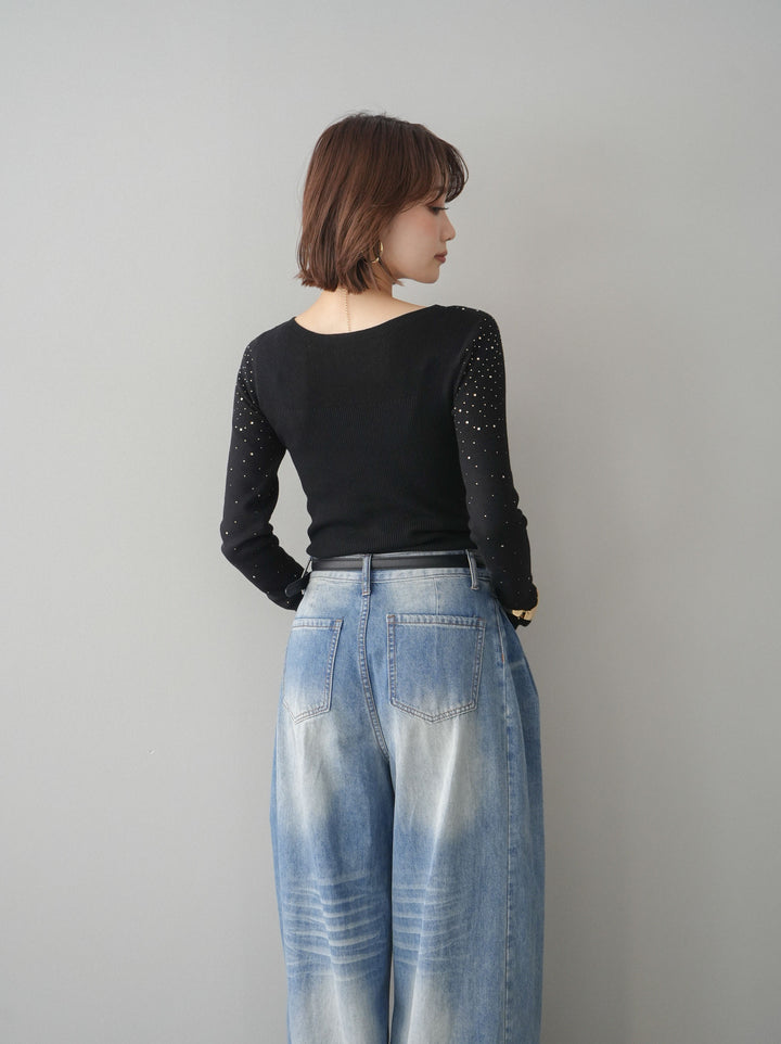 [SET]スパンコールシアーニットトップス+スパンコールシアーニットトップス(2set)