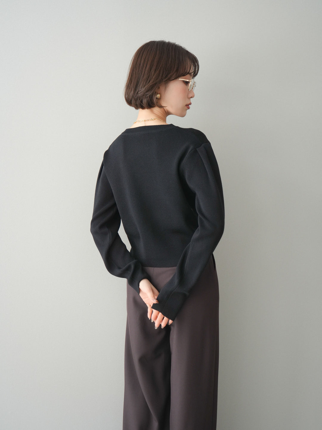 [SET]クリアボタンタックニットカーディガン+ベルトループデザインワイドパンツ(2set)