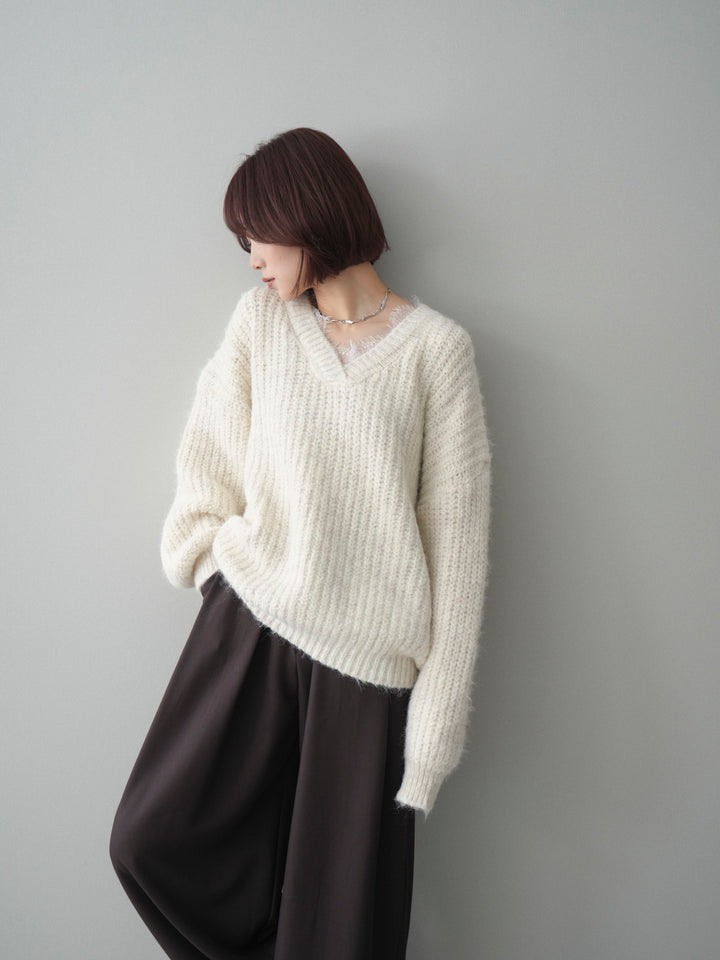 [SET]Vネックレースニットプルオーバー+Vネックレースニットプルオーバー(2set)