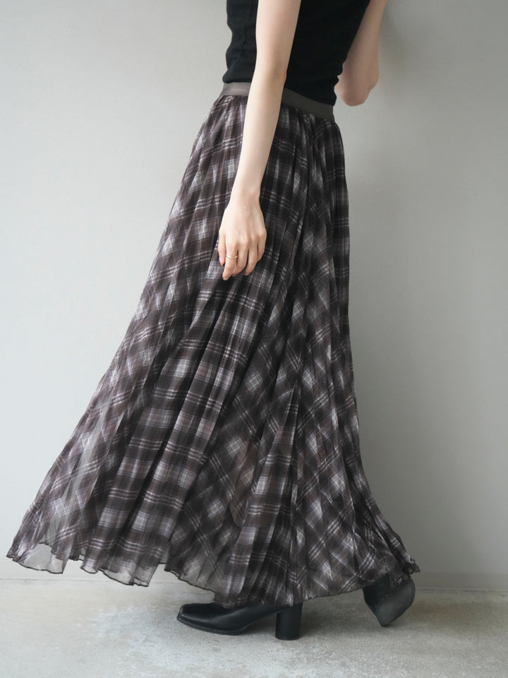 [予約]チェック柄ワッシャープリーツスカート/brown