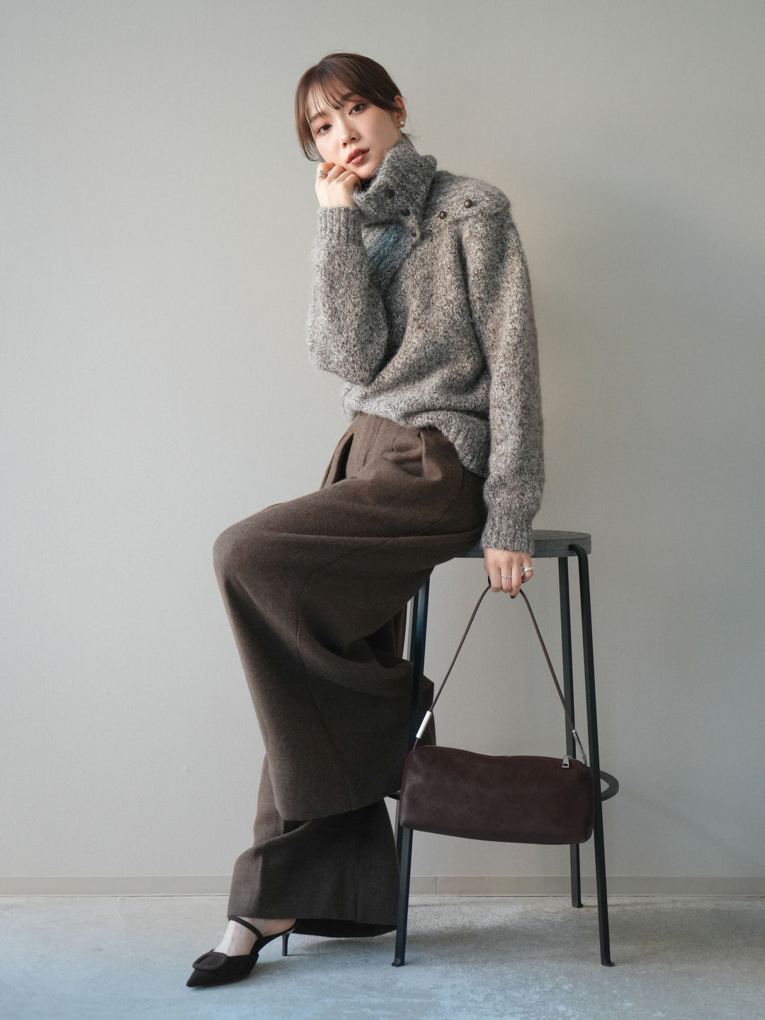 [予約]ネック付MIXニットアンサンブル/brown