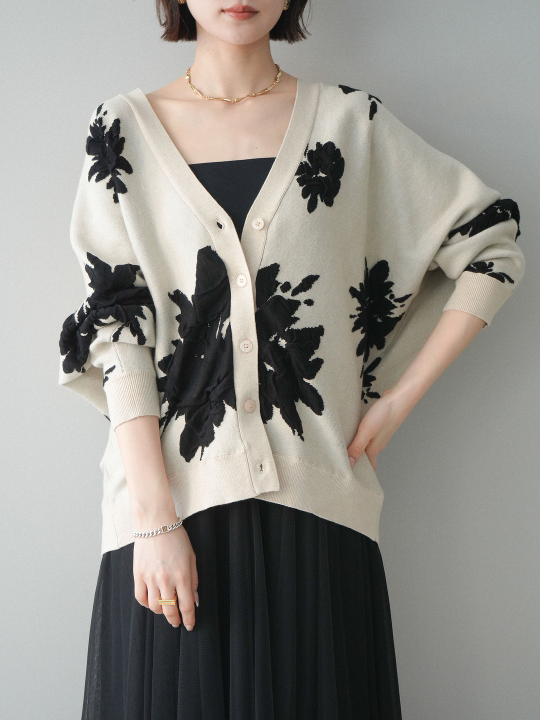 [SET]フラワージャガードニットカーディガン+フラワージャガードニットカーディガン(2set)
