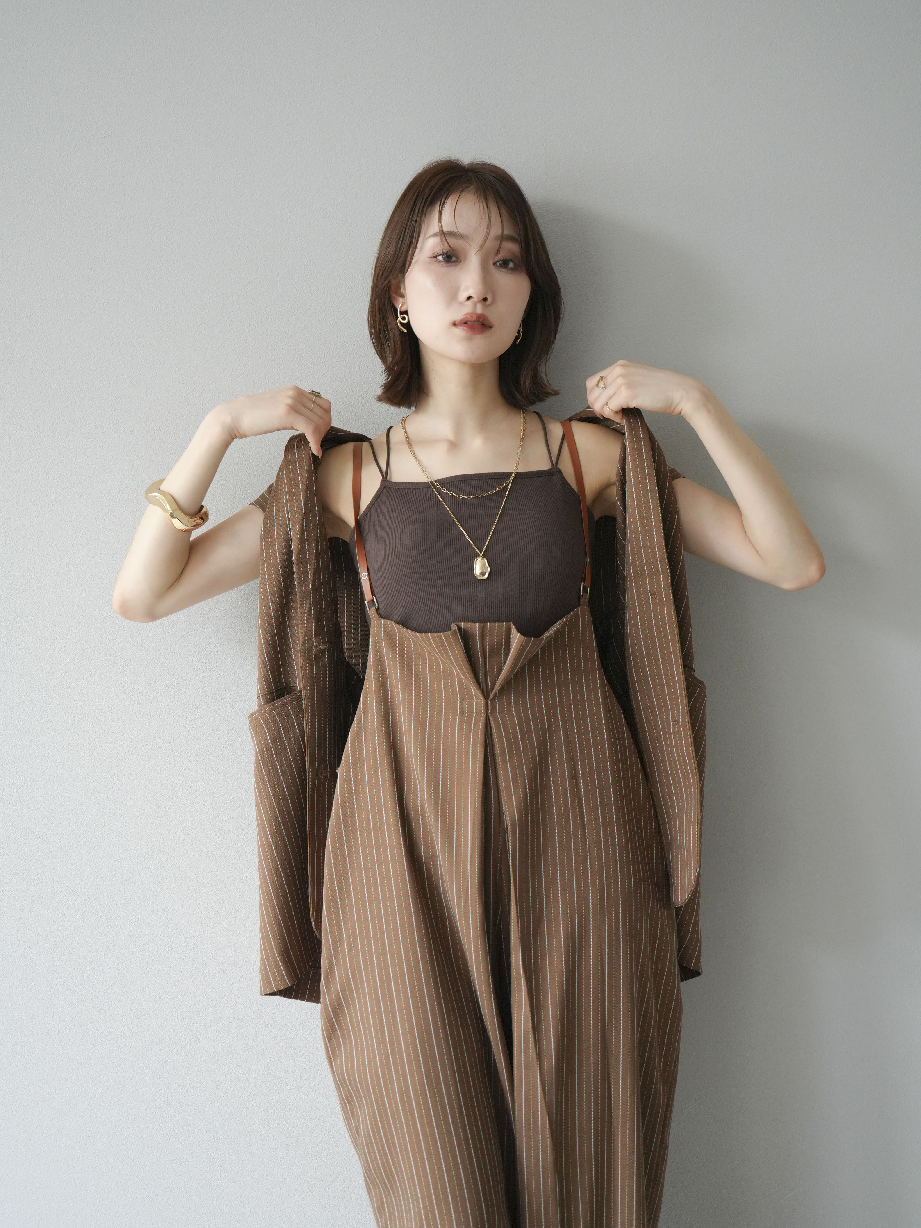 予約]ヘリンボーンストライプジレ/ブラウン – Lumier