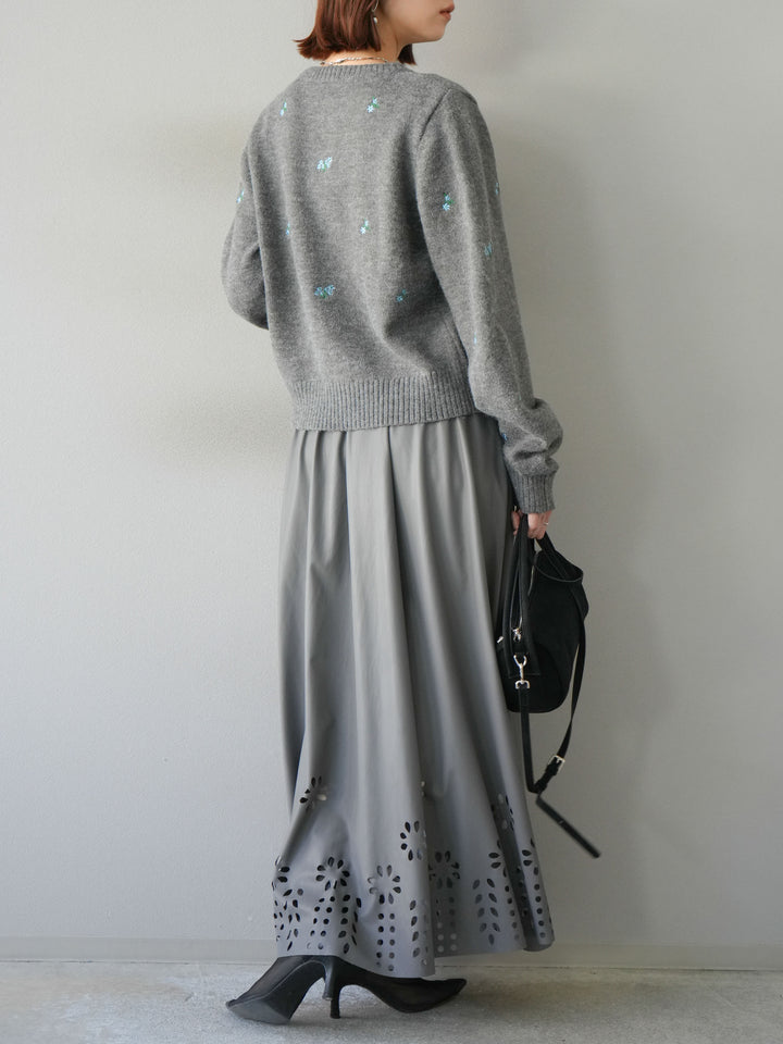 [予約]フラワーパンチングレザースカート/グレー