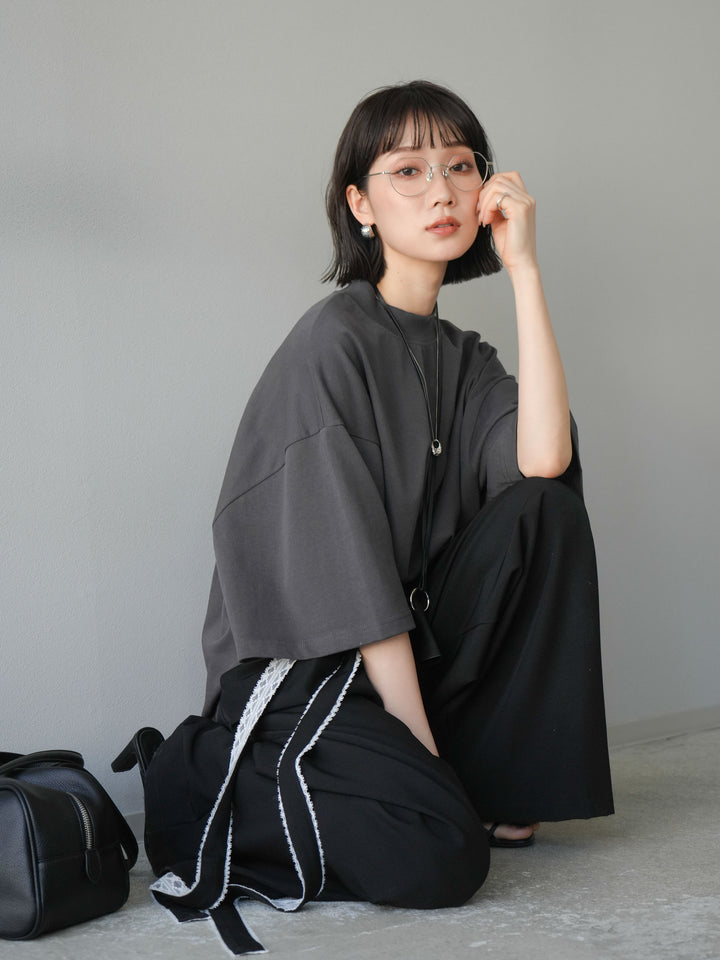 [予約]モックネックコットンルーズTシャツ/チャコール