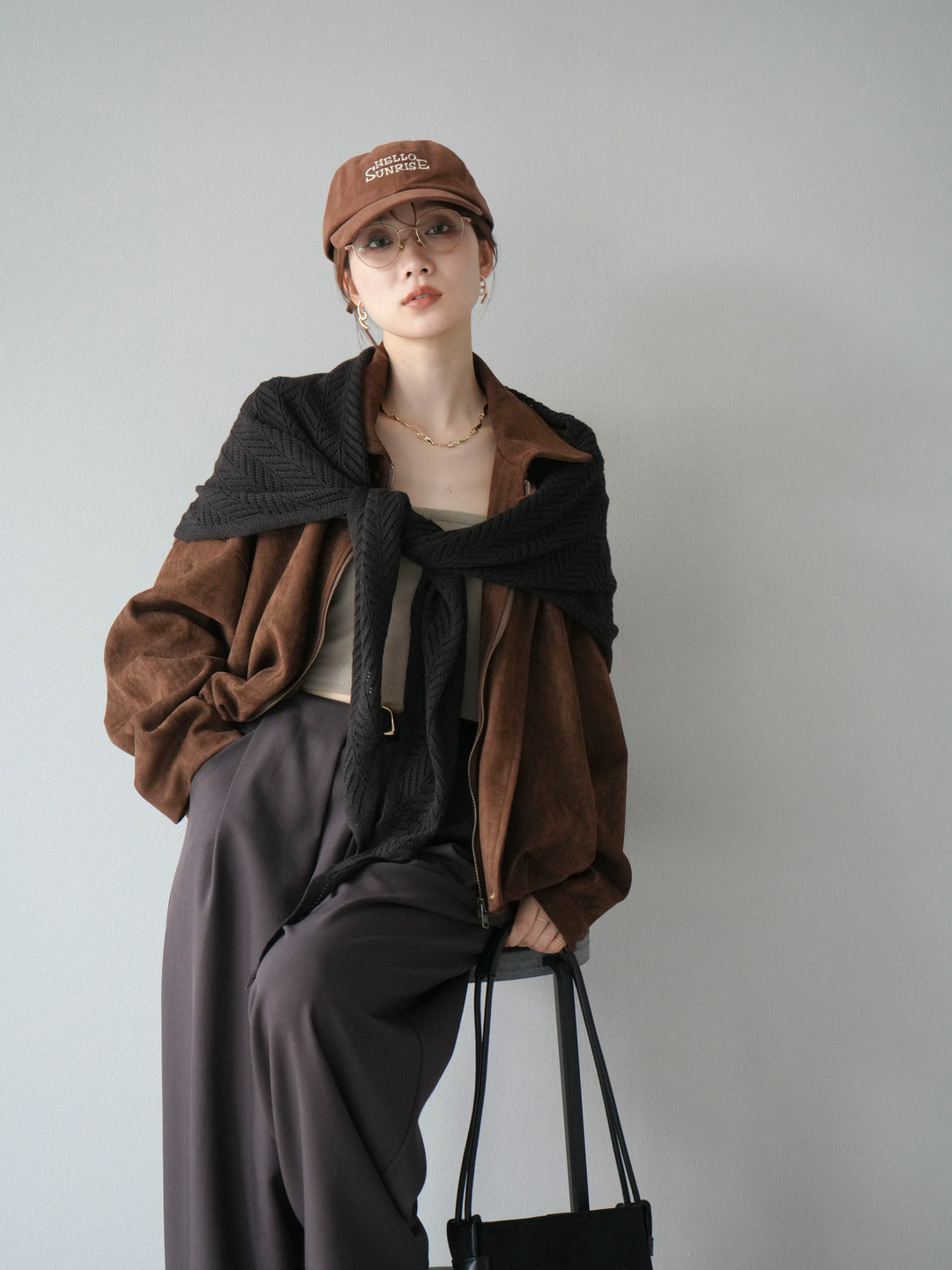 [SET] 麂皮外套+皮帶環設計寬褲（2套）