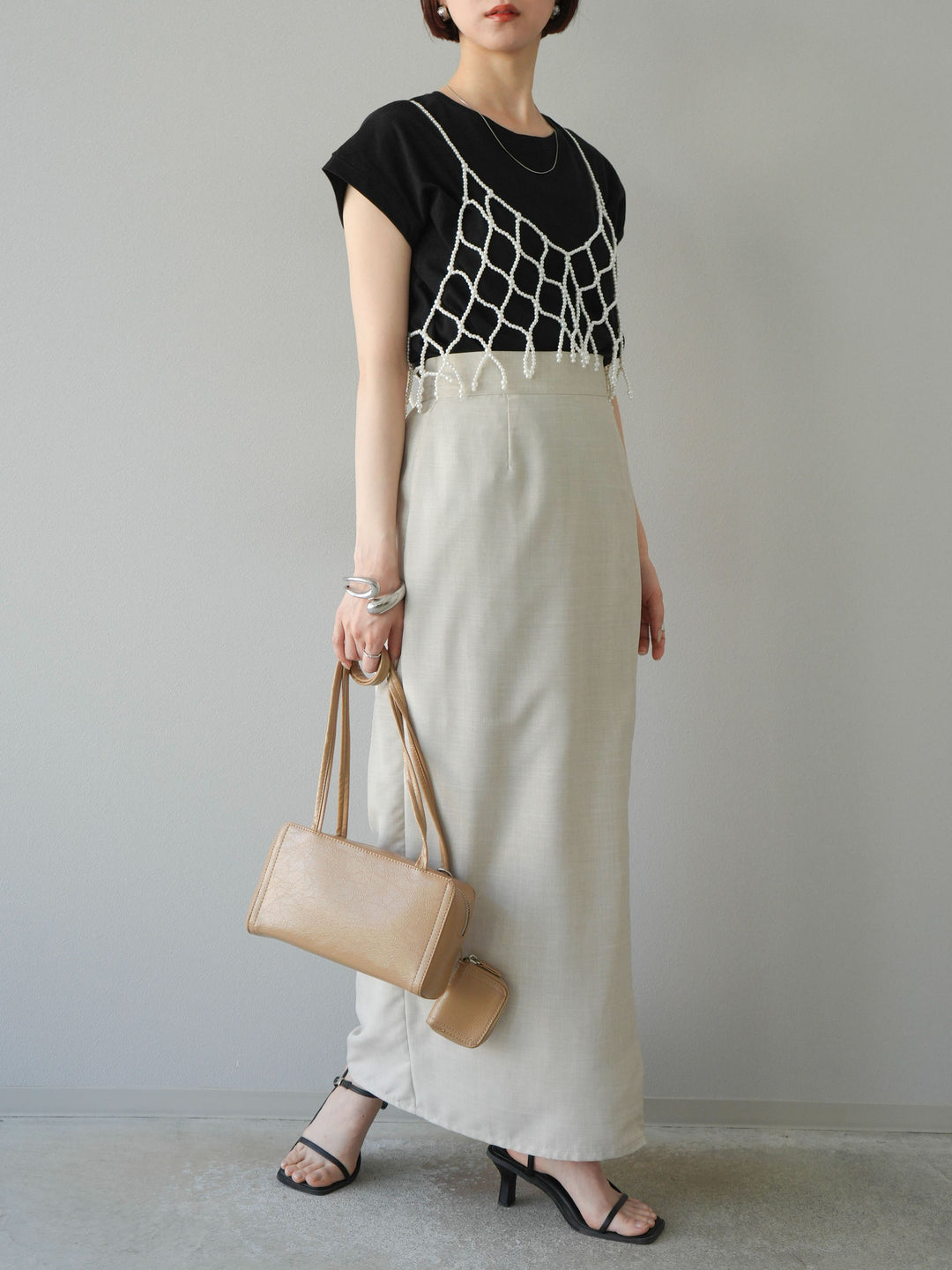 [予約]リネンライクZIPスリットタイトスカート/エクリュ