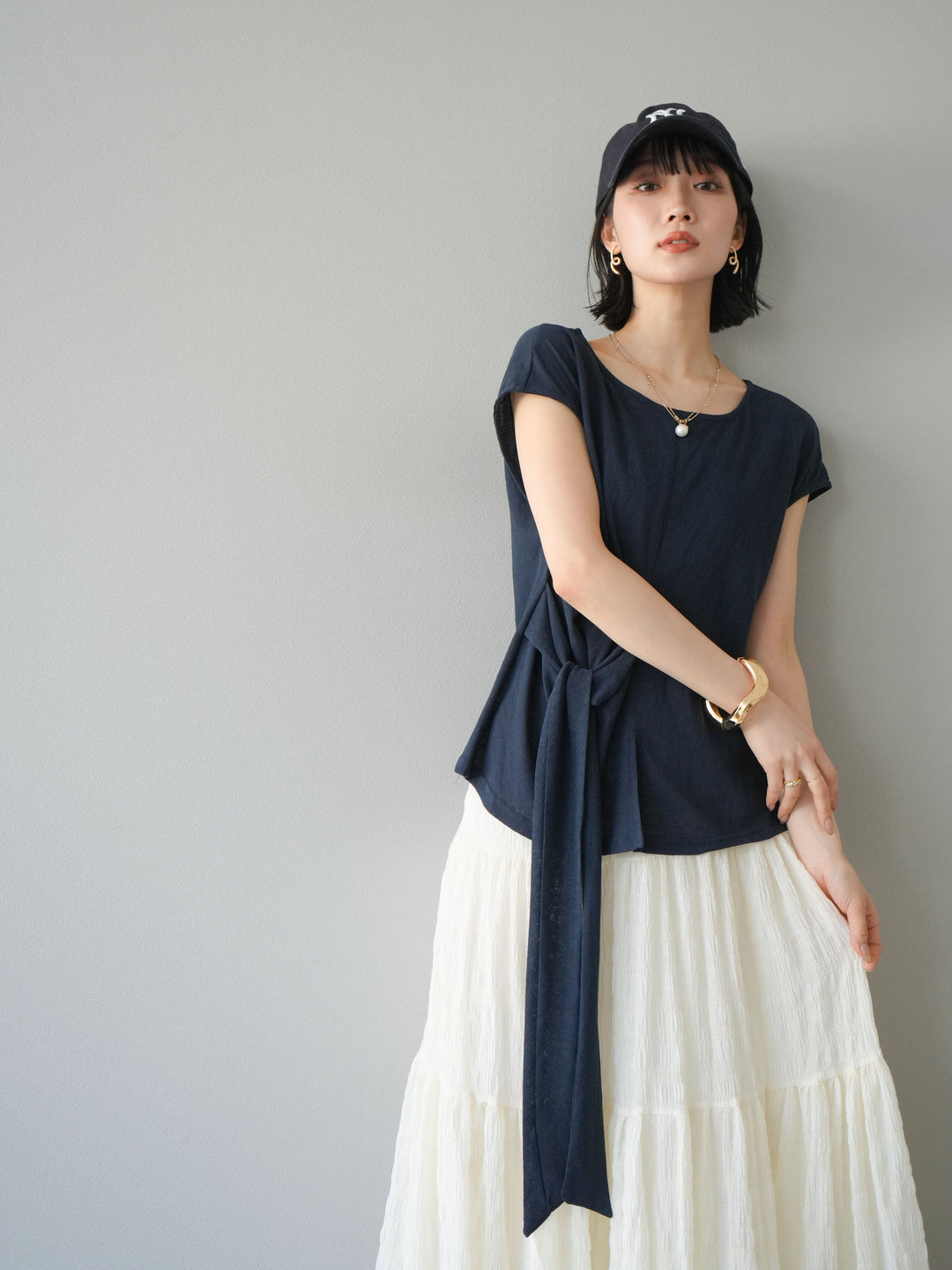 [予約]フロント巻きデザインカットソー/ネイビー