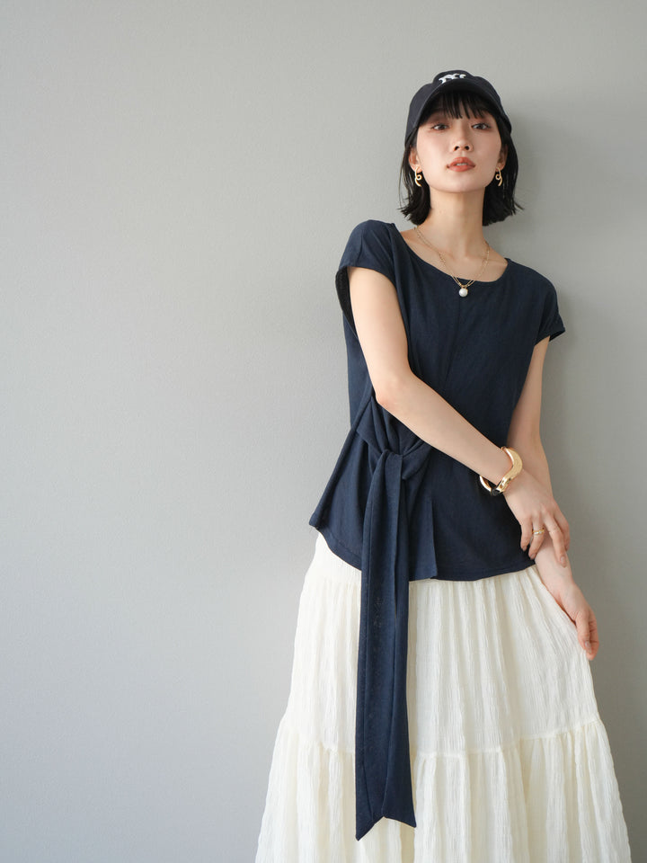 [予約]フロント巻きデザインカットソー/ネイビー