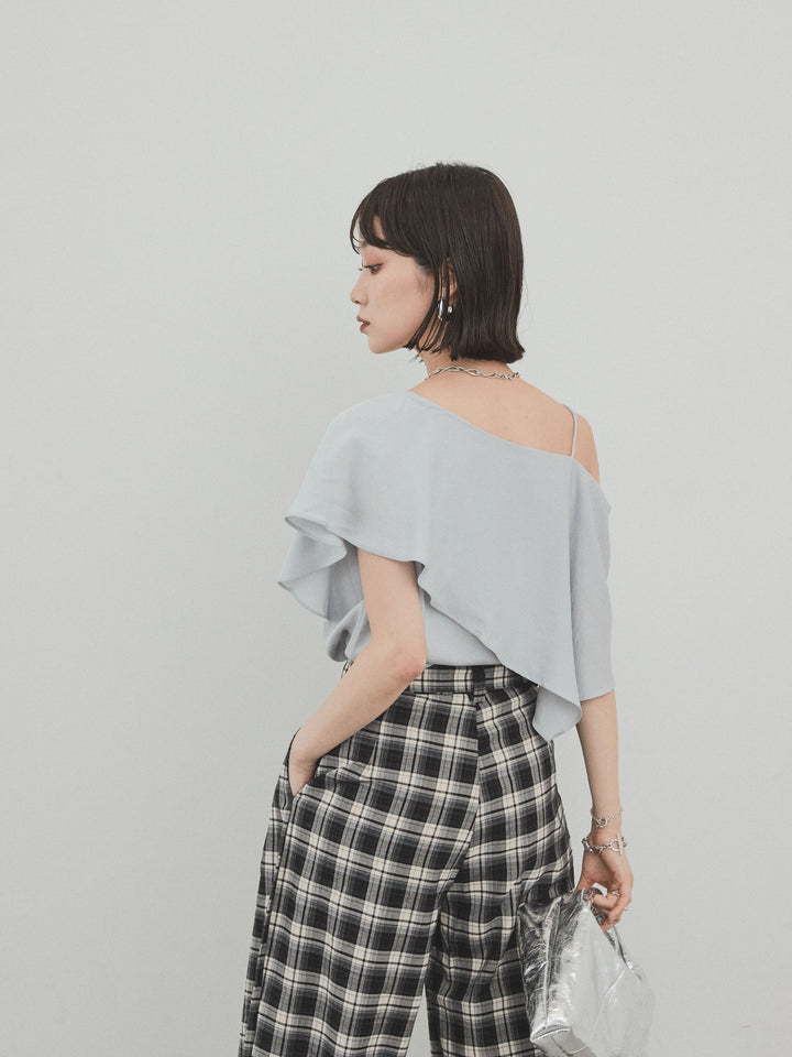 [SET] 單肩荷葉邊襯衫 + 單肩荷葉邊襯衫 (2件套)