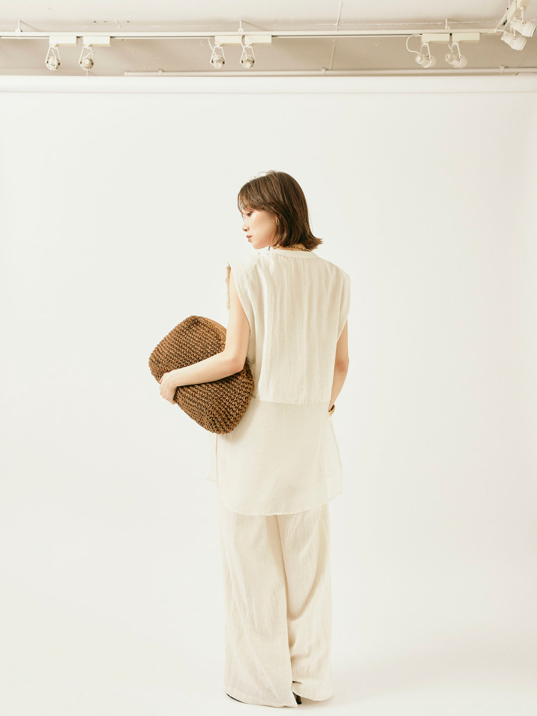 [SET]オーガンジーヘムブラウス＆ワイドパンツSET UP(2set)