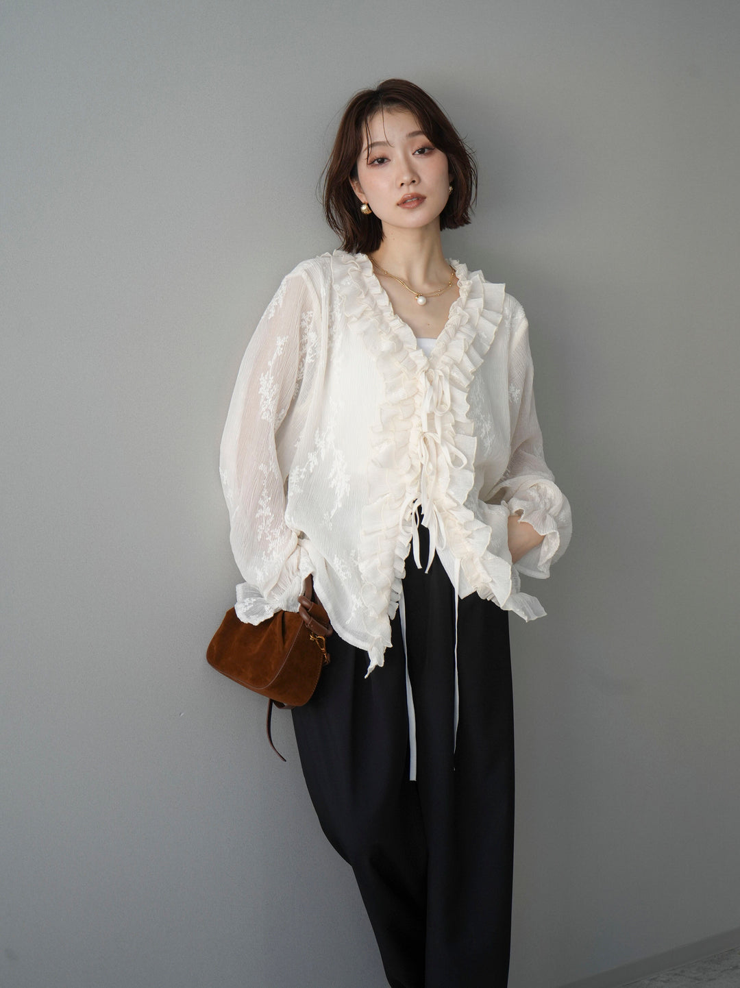 [予約]楊柳ラッフルフリルカーディガン/ivory