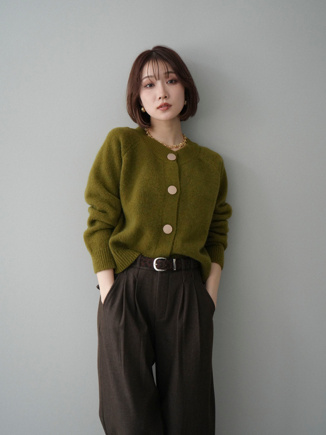 [SET]BIGボタンニットカーディガン+選べるアクセセット(2set)