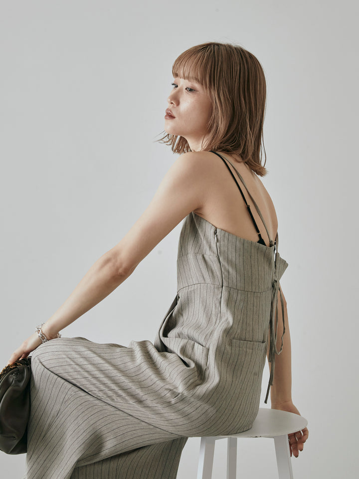 【預購】人字紋條紋工裝褲/米白色