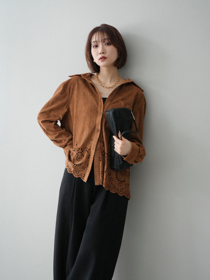 [SET]裾スカラップスエードシャツ+裾スカラップスエードシャツ(2set)